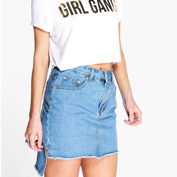 BOOHOO Annabell Ripped Hem Denim Skirt size 2 NWT - Picture 4 of 7